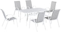 Set de Mesa y Sillas de Jardín de 7 Piezas Outsunny, Muebles para Exterior con Mesa, 6 Sillas y Encimera de Cristal, Incluye Orificio para Sombrilla, Ideal para Terraza y Patio, Color Gris