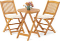 Conjunto Bistró 3 Piezas de Madera de Acacia Plegable con Cojines, para Terraza y Jardín