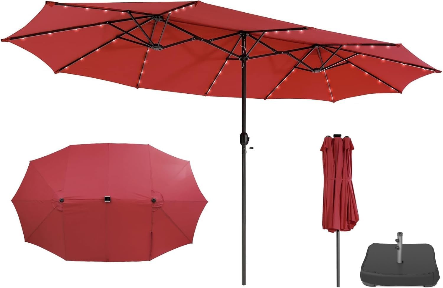 GOPLUS Parasol Grande Solar con LED y Protección UV para Jardín