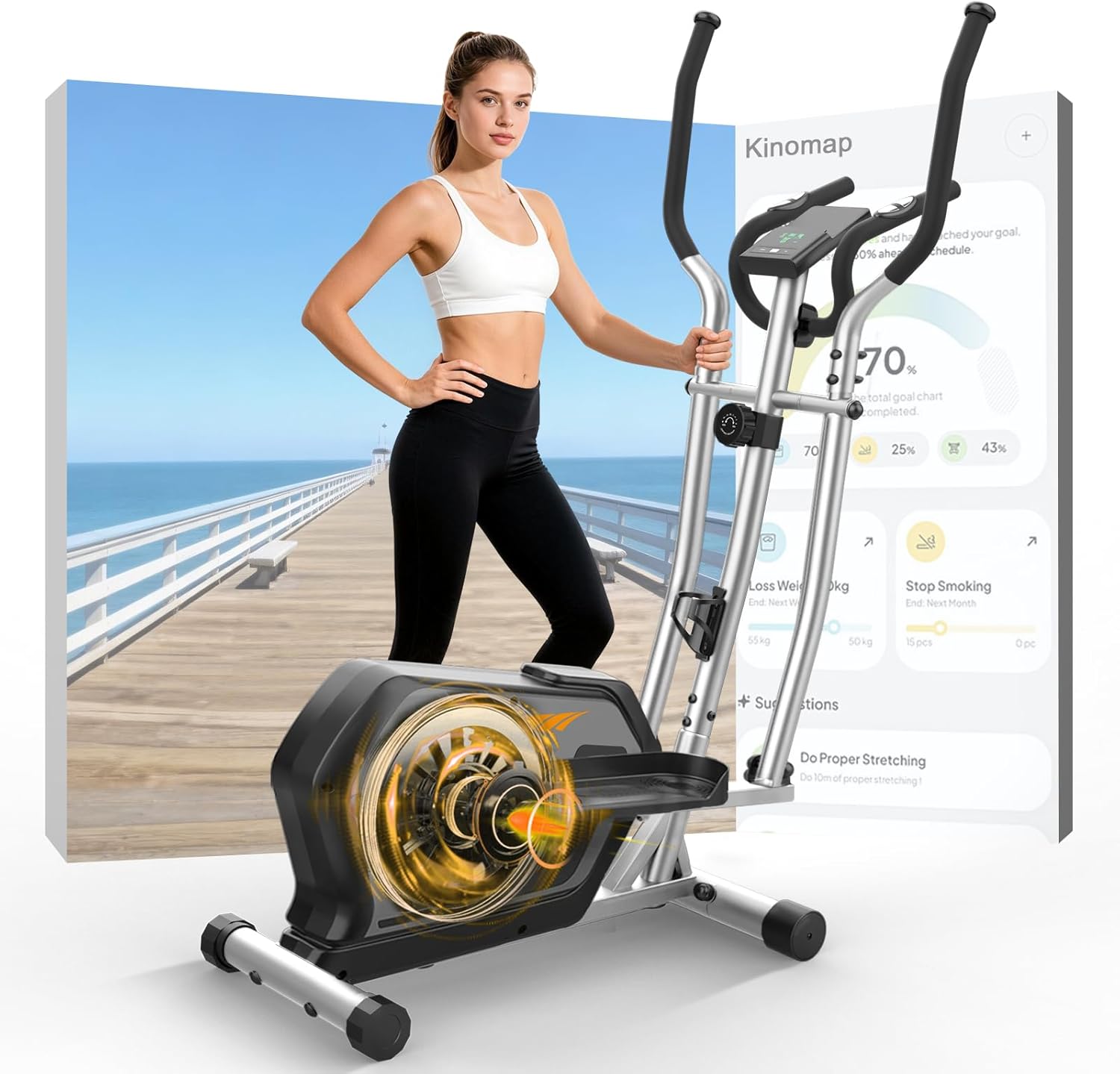 Máquina Elíptica 3 en 1 para Hogar con 16 Niveles de Resistencia, Monitor LCD y Conectividad Bluetooth