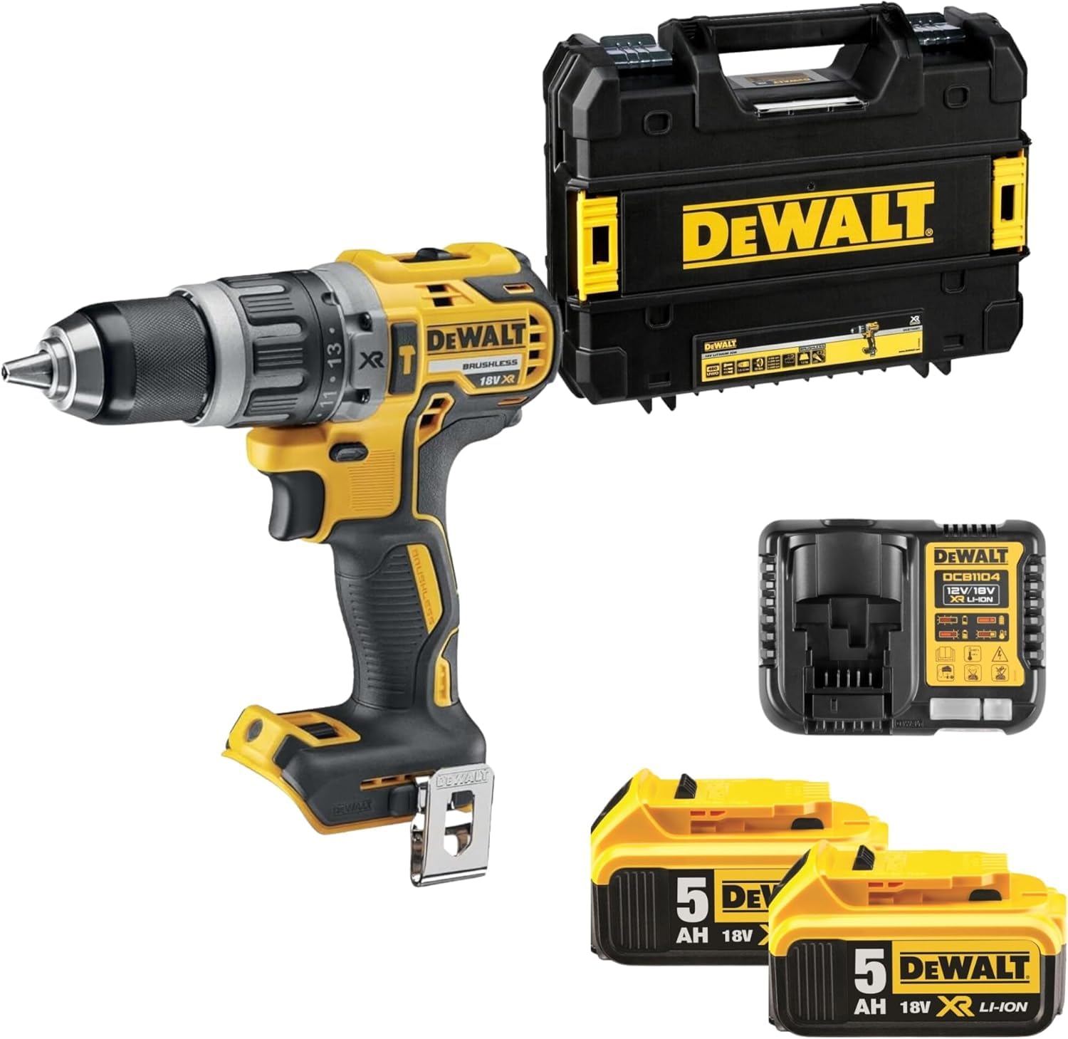 Taladro Percutor DEWALT 18V XR Sin Escobillas, 2 Baterías 5Ah Li-Ion