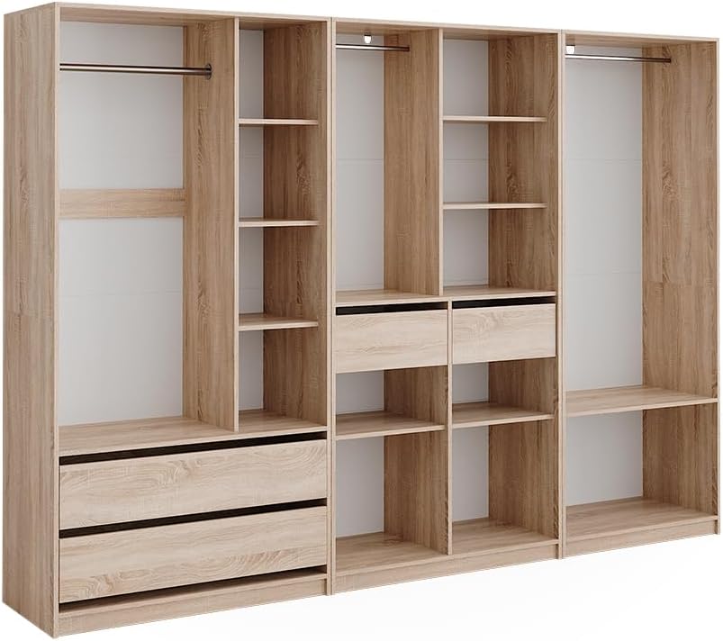 Armario Modular Elmo Vicco, Roble Sonoma, 280x200 cm, Set de 3, Almacenamiento Versátil para Ropa