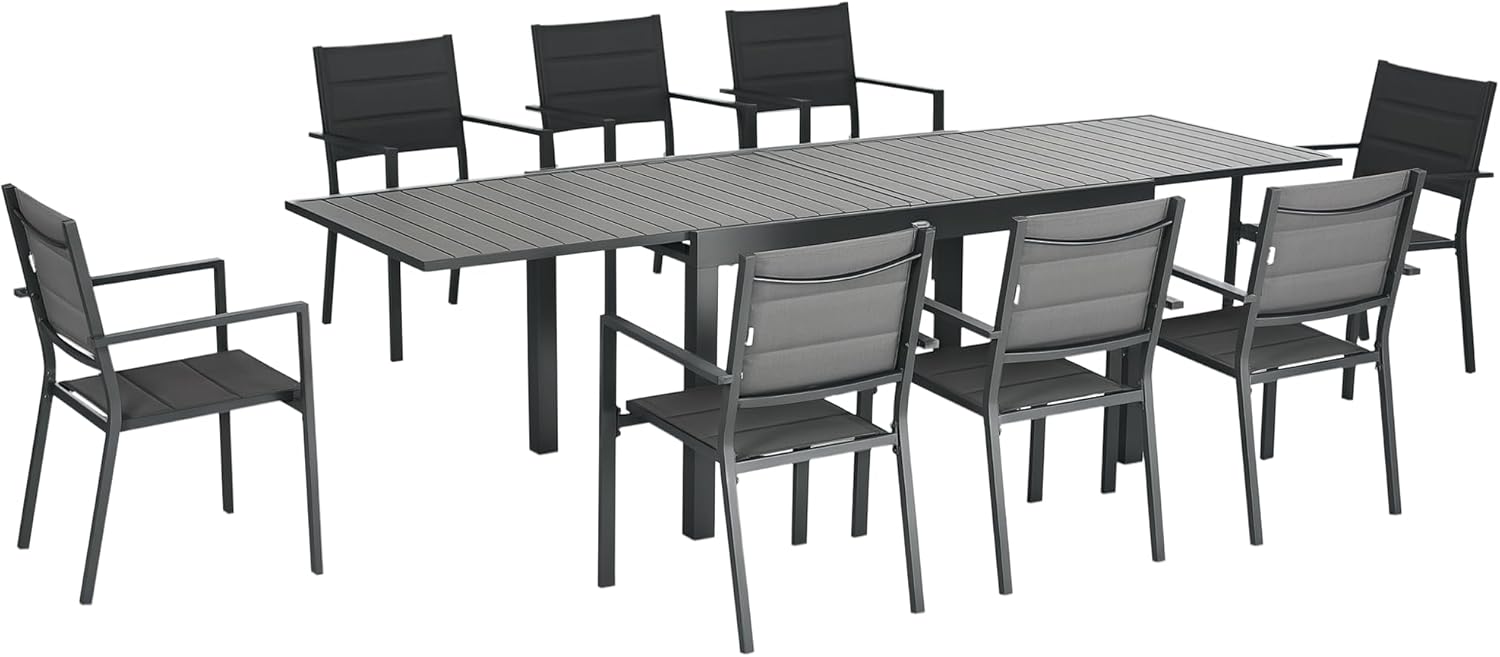 Conjunto de Jardín 9 Piezas: Mesa Extensible y Sillas Apilables de Aluminio, Ideal para Terraza