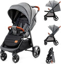 Kinderkraft GRANDE PLUS Cochecito Ligero desde Recién Nacido hasta 22 kg, Plegado Compacto, Respaldo Reclinado, Suspensión Total, Capota XL, Gris