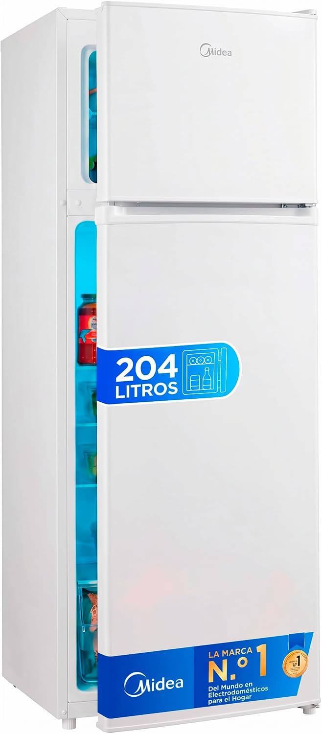 Frigorífico Midea de Doble Puerta 204L, 140 cm Alto, Eficiencia Energética, Puerta Reversible, Luz LED, Silencioso