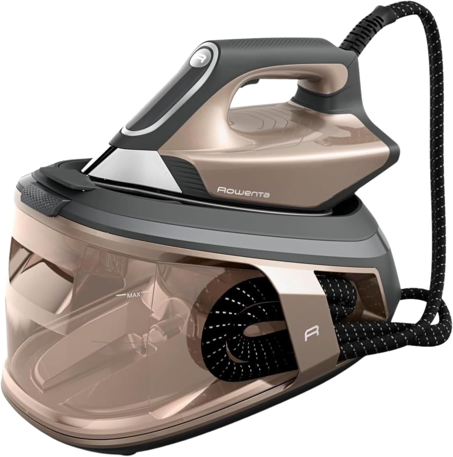 Centro de Planchado Rowenta Force Pro 500, 7.5 Bares, 550 g/min de Vapor, Tecnología Quicksteam, Eficiencia Energética, Modos Eco y Max, Diseño en Marrón y Negro