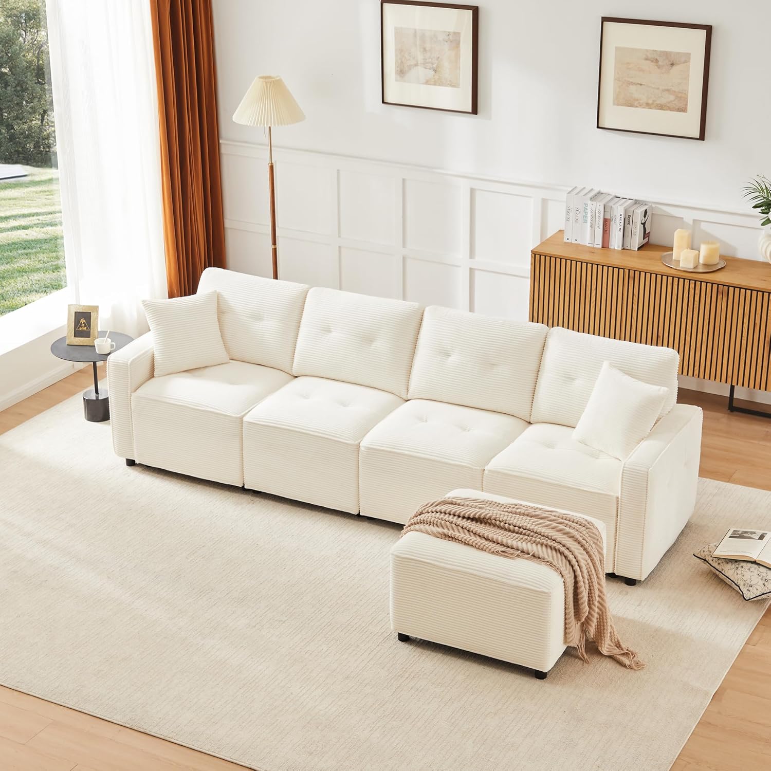 Sofá Esquinero Modular con Cama y Almacenamiento, Incluye Taburete Libre, 280x146x85 cm