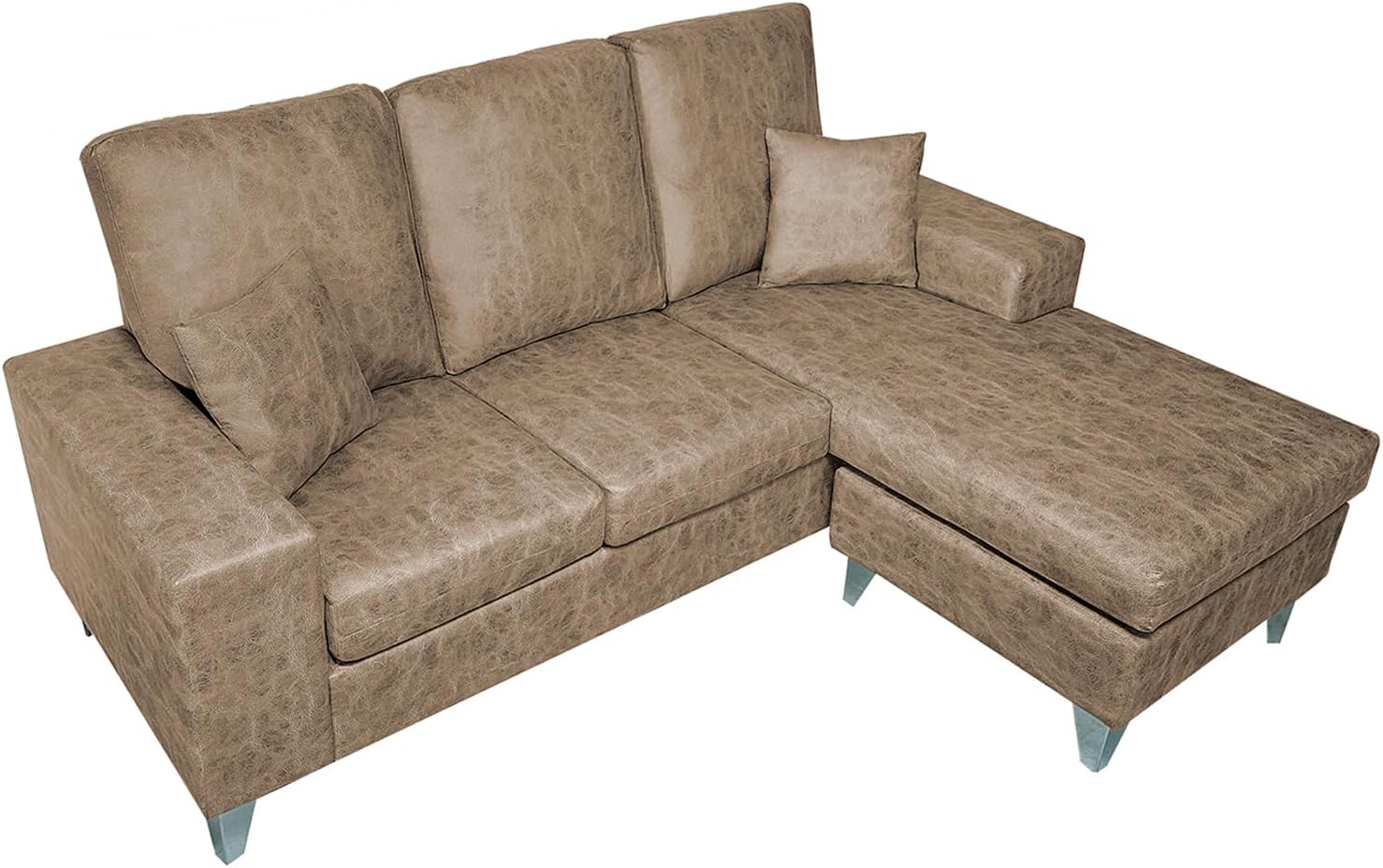Sofá Chaise Longue Reversible Moderno con Cojines, Color Piedra