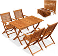 Conjunto de Muebles de Jardín 5 Piezas de Madera de Acacia con Mesa y Sillas Plegables