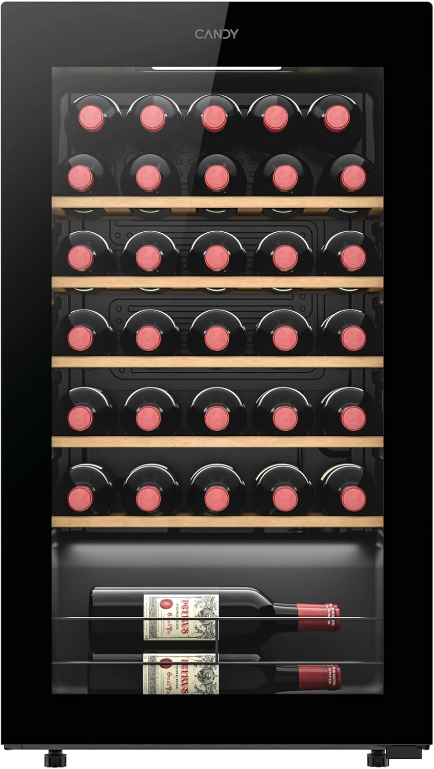 Vinoteca Candy DiVino 34 Botellas, Control Digital, Wi-Fi Integrado, Puerta Reversible, Anti-UV, Compresor Silencioso, Luz LED