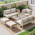 Conjunto de muebles de ratán para jardín, sofá esquinero para 6-7 personas con estructura de hierro galvanizado y cojines incluidos