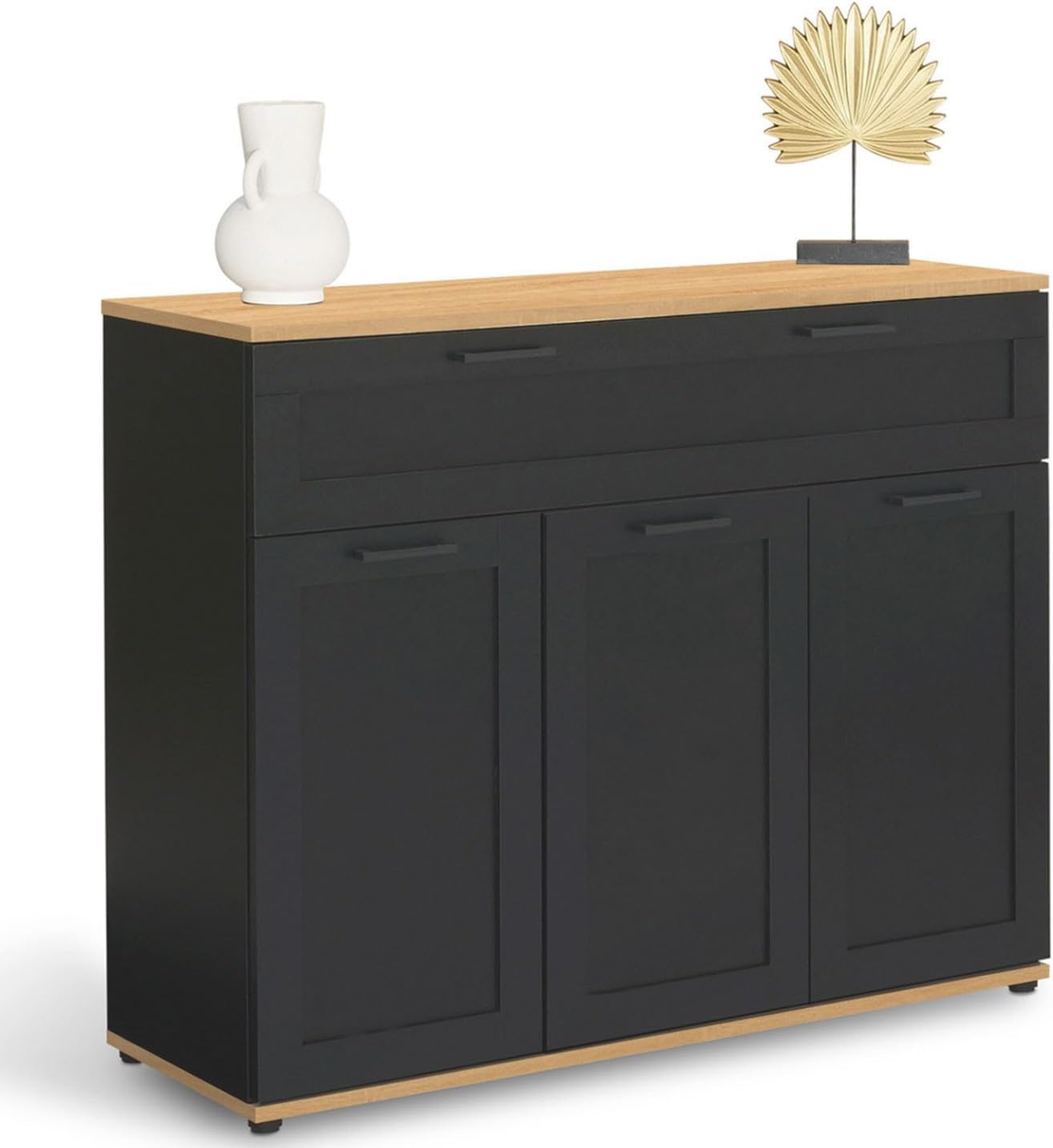 Aparador Negro VITO de 100 cm con 3 Puertas y Cajón de Madera