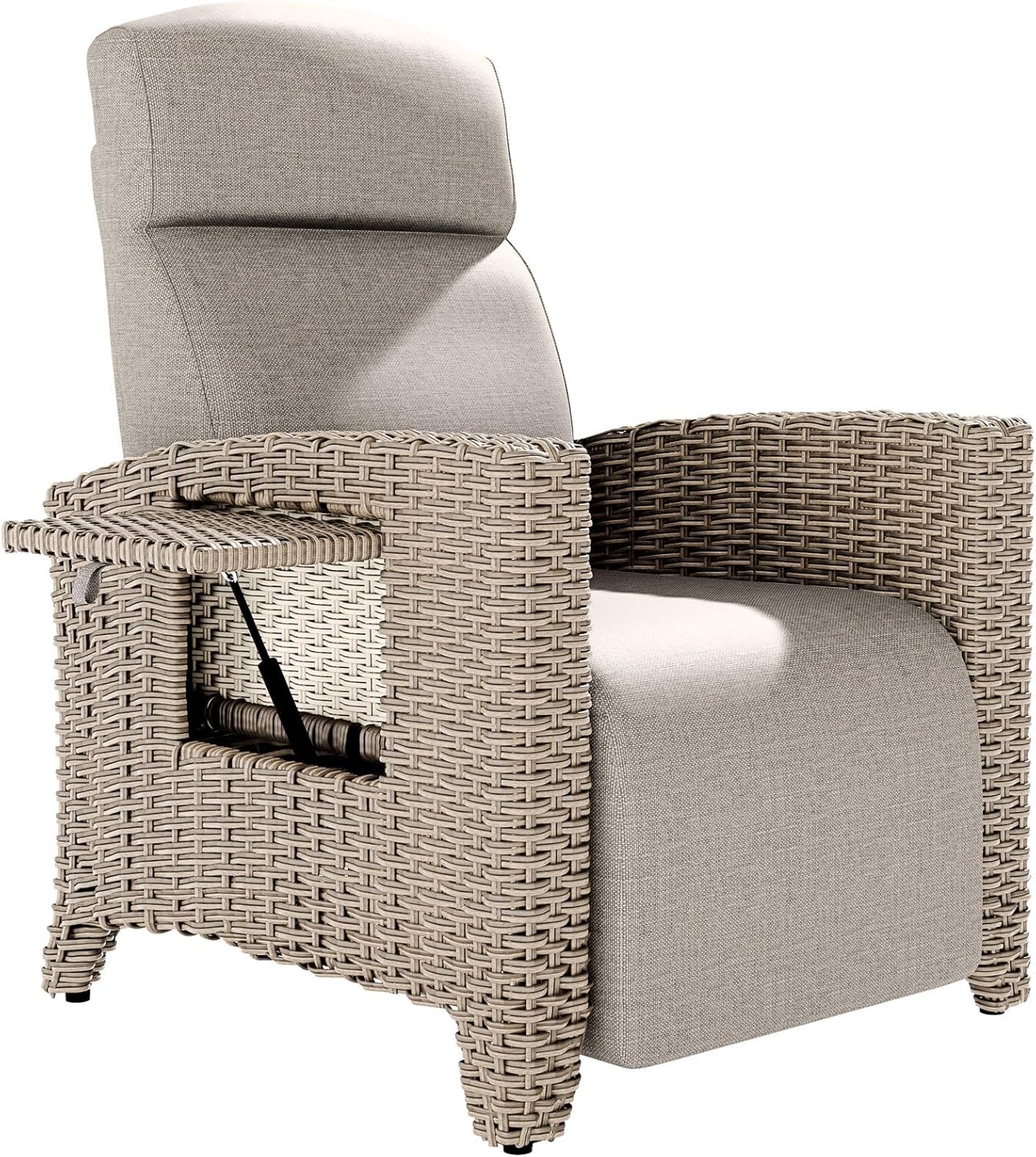 Sillón Ergonómico de Ratán con Cojín, Respaldo Ajustable para Interior y Exterior