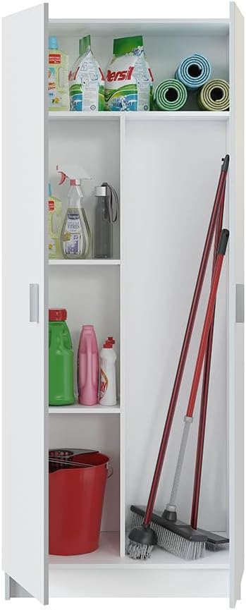 Armario Multiusos Blanco Mate con 2 Puertas y 3 Estantes, 180x73x37 cm