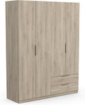 Armario Moderno Demeyere con Vestidor, 4 Puertas, 5 Estantes y 2 Cajones, Roble Kronberg, 157,3 x 51,1 x 203 cm