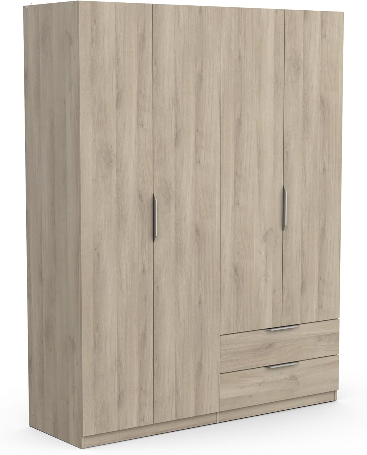 Armario Moderno Demeyere con Vestidor, 4 Puertas, 5 Estantes y 2 Cajones, Roble Kronberg, 157,3 x 51,1 x 203 cm