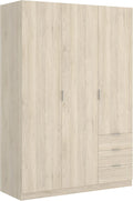 Armario de 3 puertas y 3 cajones, color natural, 121x184x52 cm