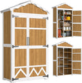 Cobertizo de Madera para Herramientas 105x55x179 cm de Outsunny, Impermeable con Techo Metálico y Estantes Desmontables