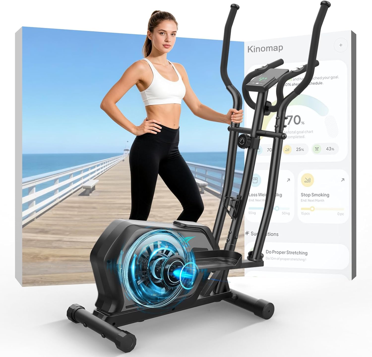 Máquina Elíptica 3 en 1 para Casa con 16 Niveles de Resistencia, Monitor LCD y Conexión Bluetooth