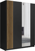 Armario CALELA de 2 puertas correderas con espejo, 150 cm, negro y natural