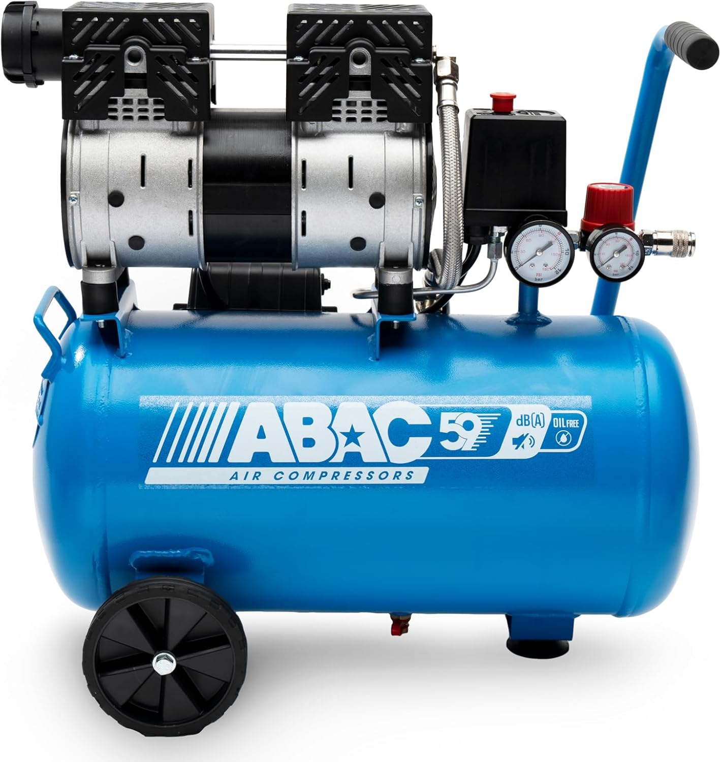 Compresor de Aire Silencioso sin Aceite 24L, 1HP, 8 Bar, 59dB