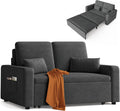 Sofá Cama Convertible 2 Plazas, Terciopelo Gris Oscuro con Cojines y Bolsillos