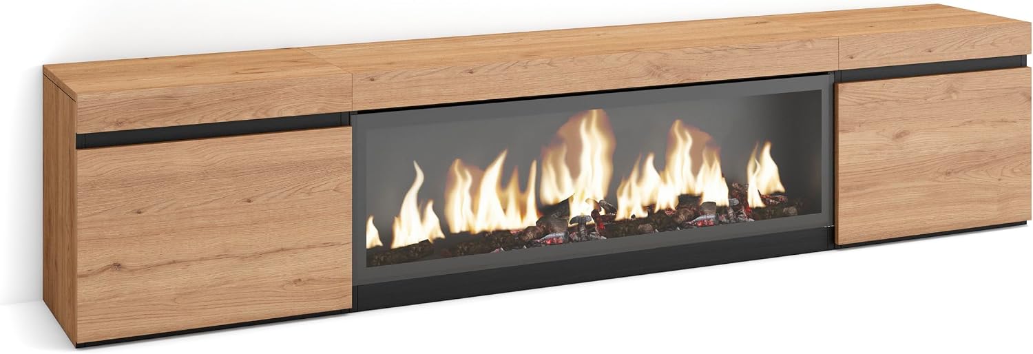 Mesa de TV Moderna con Chimenea Eléctrica, Roble, para Pantallas hasta 80 Pulgadas