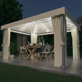 Gazebo 4x3 m con LED solares, techo doble, estructura de aluminio y acero, poliéster resistente al agua, cortinas y mosquiteras para jardín