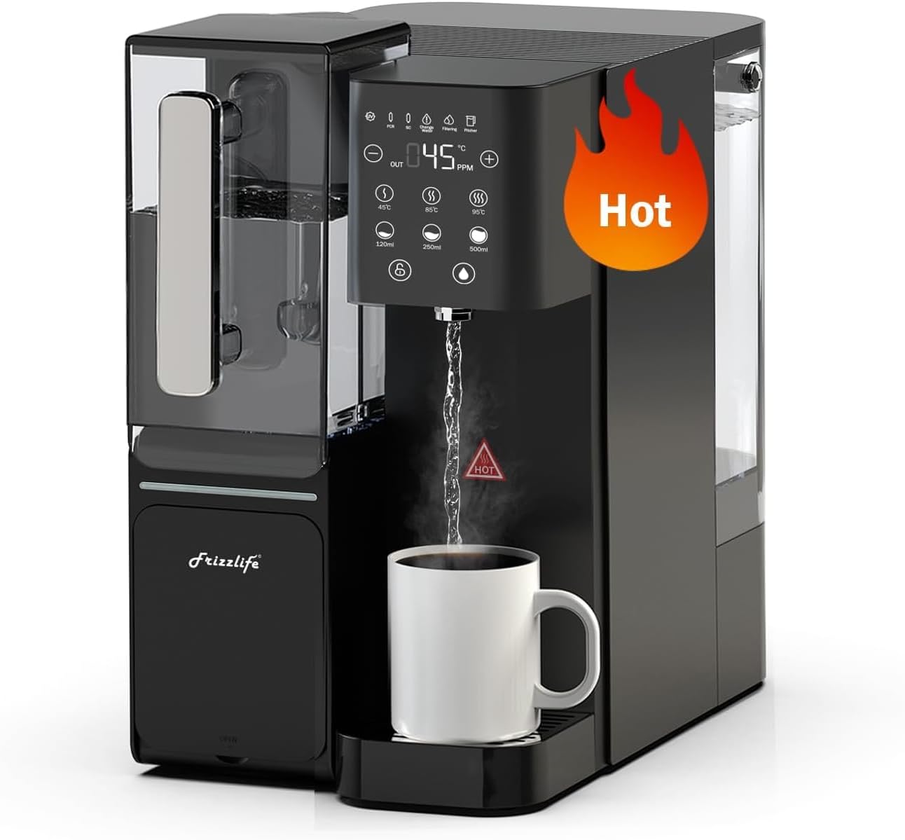 Sistema de Osmosis Inversa Frizzlife WB99-H para Encimera con Agua Caliente y Filtro Alcalino, Certificado NSF/ANSI 58 y Temperatura Regulable