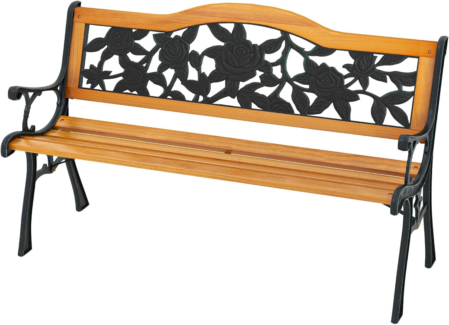 Banco de Jardín para 3 Personas de Madera con Respaldo Decorativo y Apoyabrazos