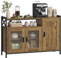 Armario de Cocina WOLTU con Estructura de Metal y Madera, 3 Puertas y Estantes Ajustables, para Comedor y Salón, 110x33x75 cm, Marrón