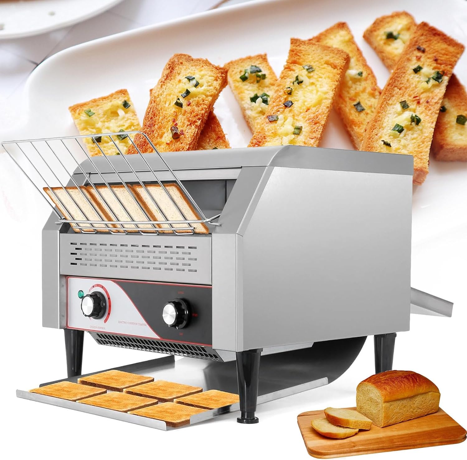 Tostadora Industrial de Cinta 2600W, 7 Velocidades, Hasta 450 Rebanadas/Hora