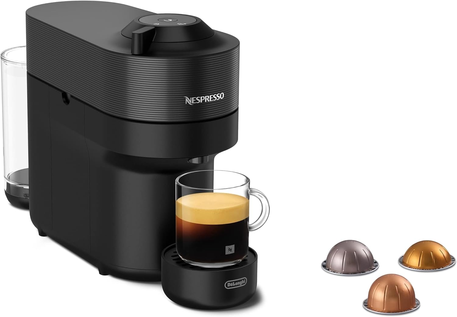 Cafetera Automática Nespresso Vertuo Pop ENV90.B Negra, 4 Tamaños de Taza, Tecnología Centrífuga, Set de Bienvenida, 1260W