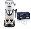 DeLonghi Dedica EC685.W - Cafetera Espresso y Cappuccino, Acero Inoxidable, Compatible con Café Molido y Monodosis, Blanco + Set de 2 Vasos Premium