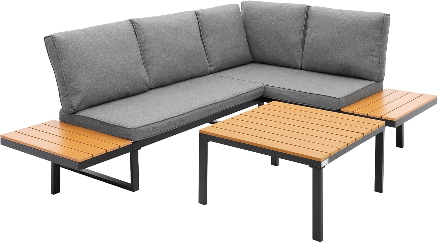 Conjunto de Sofás Modulares para Jardín de 3 Piezas con Mesa, Cojines y Acabado de Madera Gris