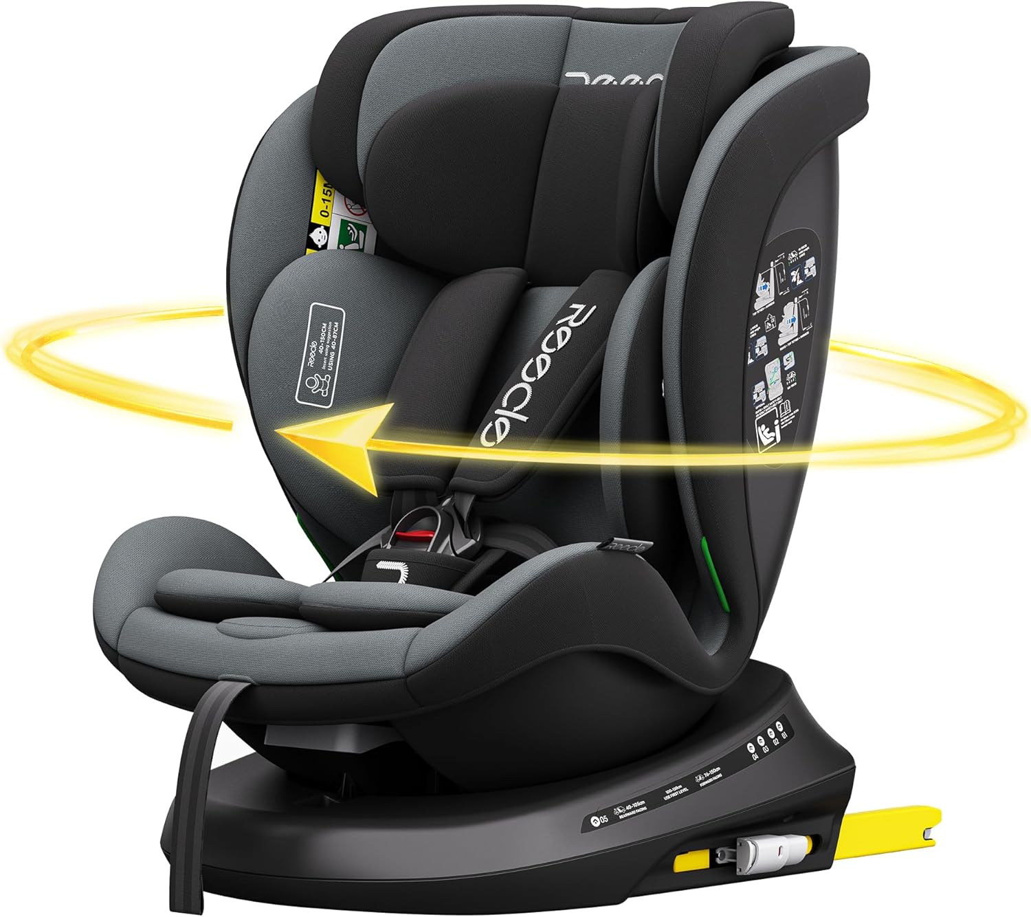 Silla de Coche Reecle I-Size 360° con ISOFIX, 0-12 Años, 40-150cm, Negro
