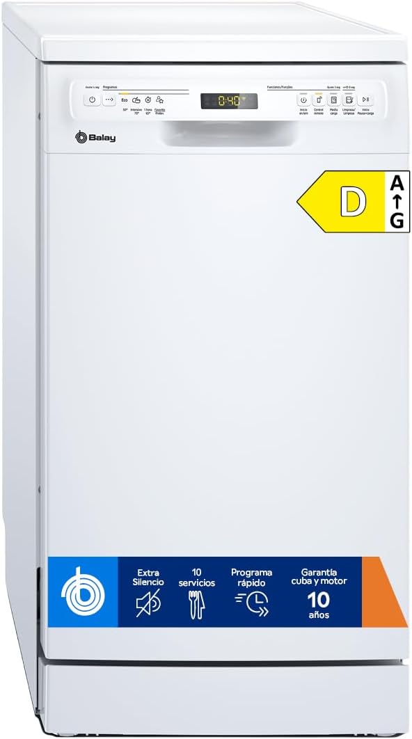 Lavavajillas Balay 45 cm, 10 Servicios, Silencioso, Blanco