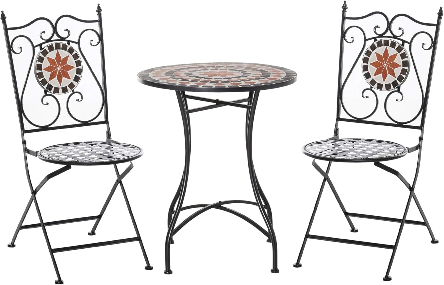 Conjunto de Jardín Outsunny: 2 Sillas Plegables y Mesa de Mosaico