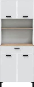 Armario de Cocina Alto con 4 Puertas y 1 Cajón en Blanco y Madera, 185x72x40 cm