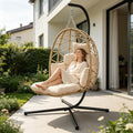 Silla Colgante de Huevo con Cojines Gruesos Desmontables para Interior y Exterior, Soporte hasta 150 kg, Ideal para Jardín, Balcón y Terraza, Beige