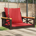 Silla colgante de ratán sintético con cojín marrón y estructura de acero, ideal para balcón y jardín