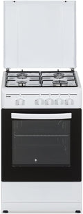 Cocina de Gas Butano Svan 55L con Horno y Grill, 4 Fuegos, Conversión a Gas Natural, Blanco