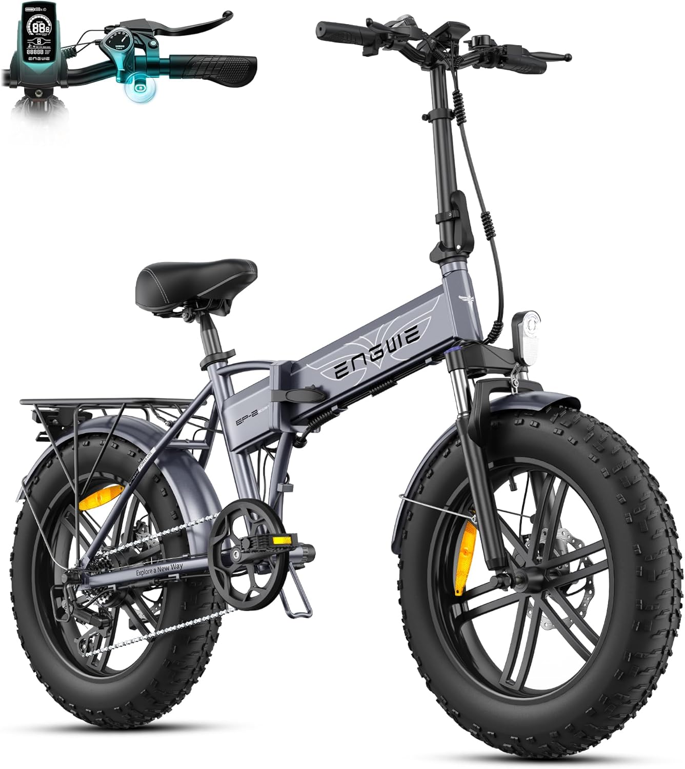 Bicicleta Eléctrica Plegable ENGWE, 48V 13Ah con Batería Extraíble, Autonomía 50-120 km, Neumáticos Gruesos 20''x4.0'', 7 Velocidades para Todo Terreno