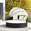 Sofá Cama Redondo de Ratán con Toldo para Exterior, 187 cm, 2-3 Personas, Incluye Cojines