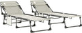Juego de 2 tumbonas plegables para jardín con reposacabezas, respaldo reclinable y bolsillo lateral, ideal para playa y piscina, color crema