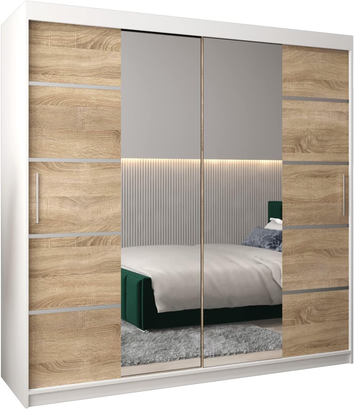 Armario de Dormitorio Verona 200x200x62 cm con Espejo y Almacenamiento Moderno