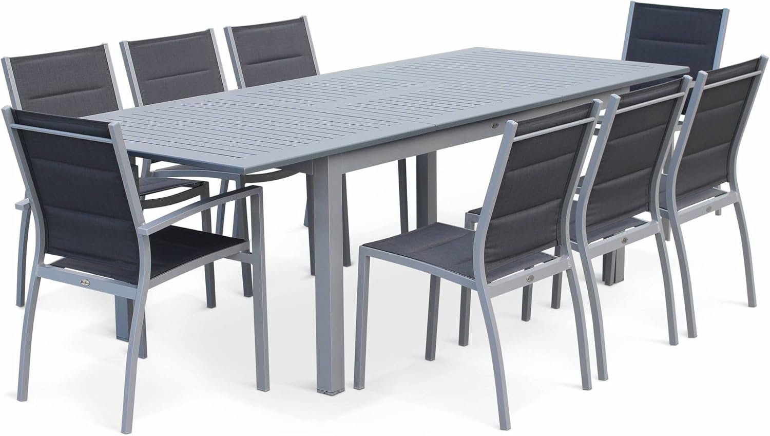 Conjunto de Jardín Extensible Aluminio 8 Sillas Gris 244x100x75 cm