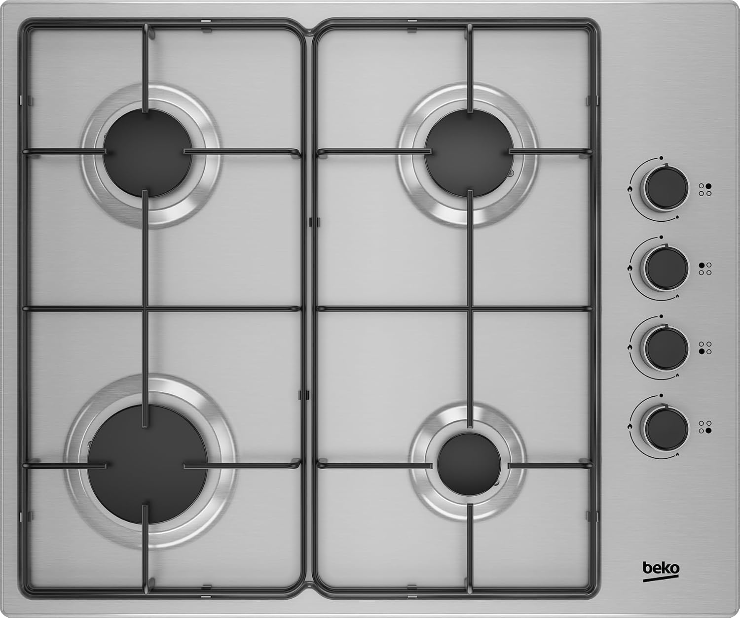 Placa de Gas BEKO de 4 Fuegos, 61 cm, Acero Inoxidable