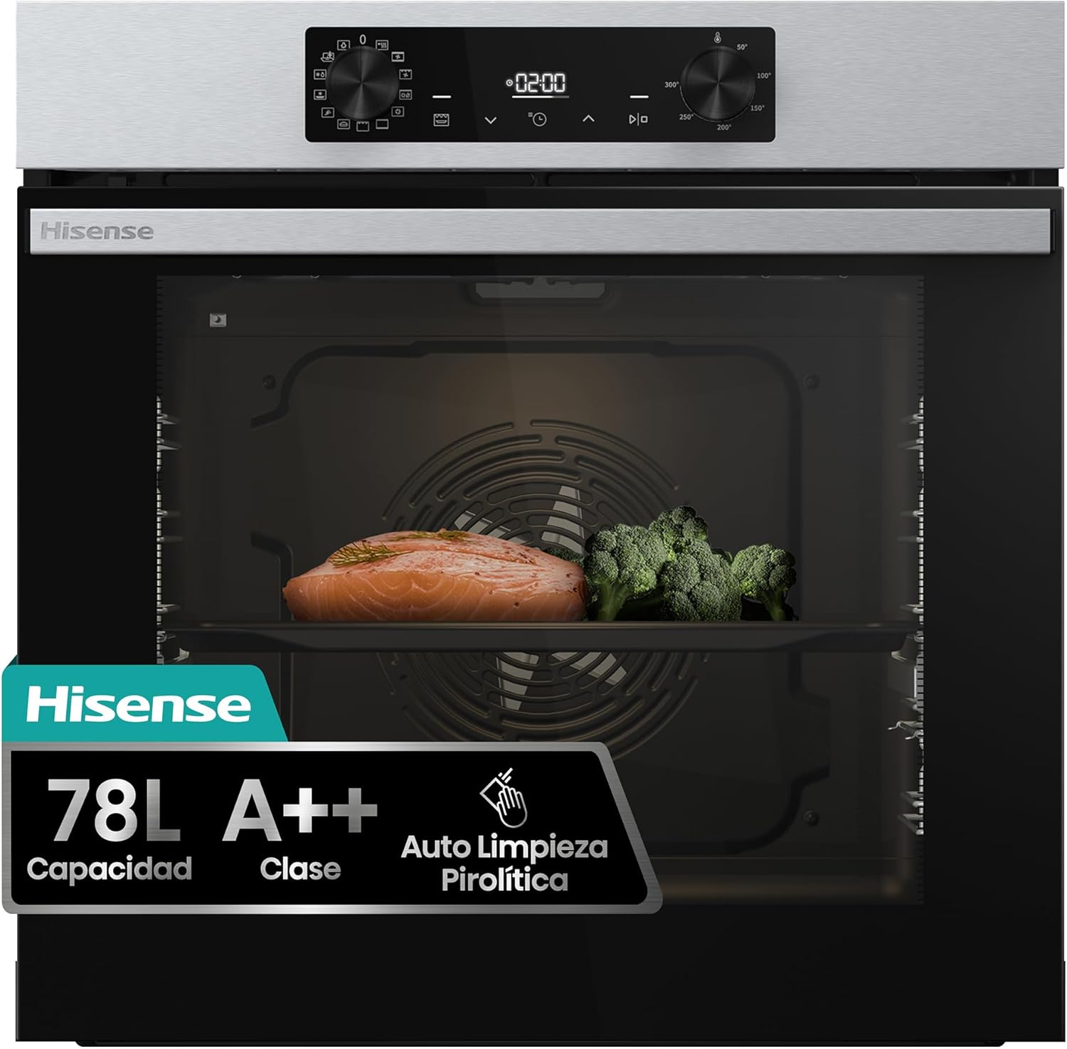 Horno Pirolítico Hisense BI64216EPX 78L Inox con Air Fry y Modo Pizza