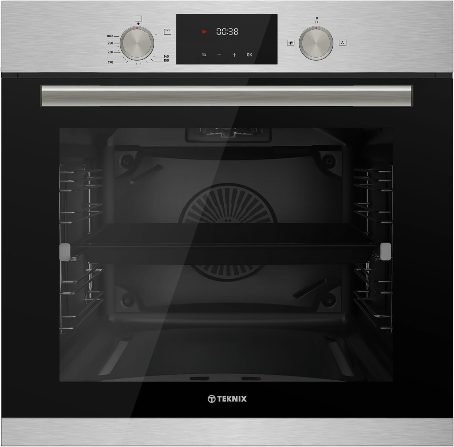 Horno de Gas Integrado Teknix 60 cm, 63 L, Convertible a GLP, Pantalla Digital, Acero Inoxidable